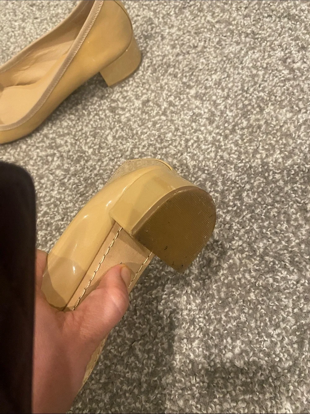 Tory Burch Nude Patent Leather Low Block Heel Ballet Flats with Logo